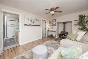 Lower level recreation room features a bedroom/office & 3/4 bathroom with laundry area.