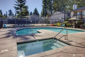 Outdoor pool with hot tub