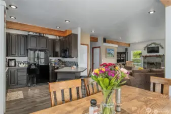 Dining area, kitchen and living room