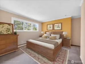 Virtually staged primary bedroom.