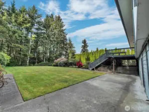 Daylight basement level back yard space.