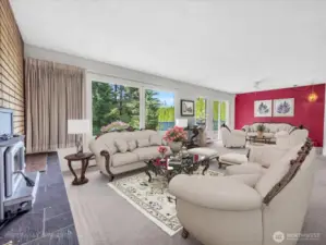 Virtually staged spacious living room.