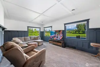 Spacious living room with views of Mt Baker from the windows