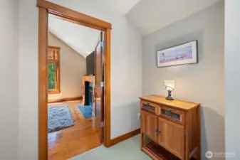 Hallways are very wide throughout home.  Alcove just outside primary suite.