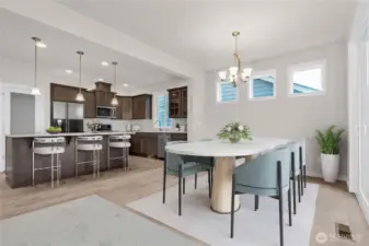 virtually staged dining nook, looking back towards the kitchen