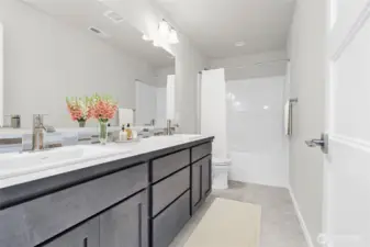 virtually staged upstairs hall bath