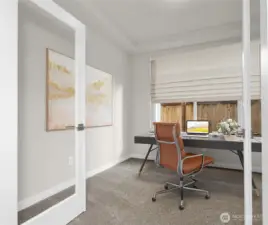 virtually staged office/den
