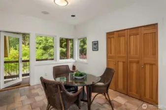 One of the dining spaces opens out to a private terrace, ideal for your morning breakfast.