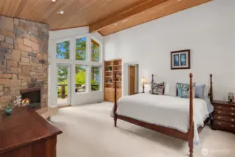 Vaulted ceilings and built-ins with access to the deck. Nice!