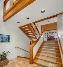 Stunning 3 level entrance with hand carved eagle banister.