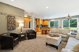 The Great Room features connected kitchen and family room spaces ideal for entertaining and quiet evenings at home
