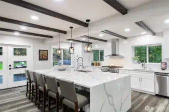 Gourmet kitchen with stunning waterfall counter