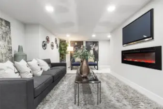 Coziness abounds in the rec room