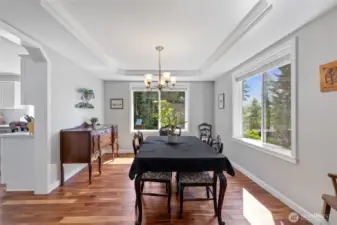 Spacious dining area surrounded by windows