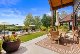 Back patio with view of Mt. Adams, the valley and the neighors orchard