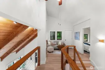 Tucked upstairs is a warm, inviting space perfect for reading or relaxing.
