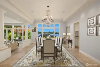 Panoramic lake views from every room! Formal dining room w/western lake exposure.