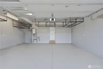 2 car garage with overhead storage.