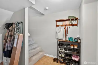 Stairs from front entrance, Garage on the left