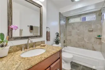 Nicely remodeled bathroom.