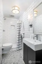 3/4 bath on the upper level.