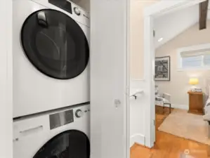 Washer and dryer are upstairs just outside the bedrooms.