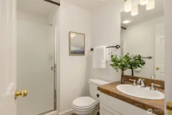 Bathroom on the main floor has a shower.