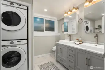 Lower level bathroom with laundry