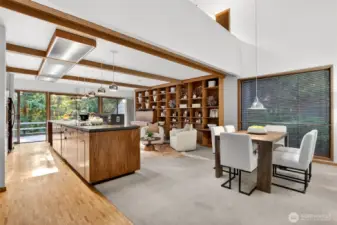 Open concept floor plan with mid-century modern design