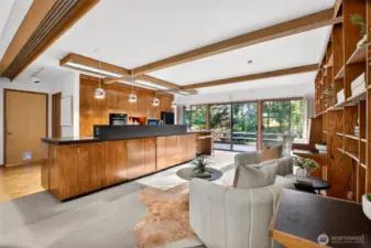 Exposed wood beams throughout