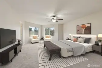 Primary Bedroom with 5-piece ensuite and walk-in closet *virtually staged*