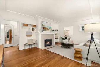 Bright and open living room with newly refinished hardwood fir floors