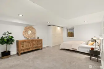 One side is a living room and the other side is set up for another bedroom, making this the ultimate ADU