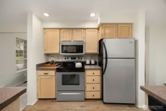 Appliances stay! Blank slate for the cabinets.