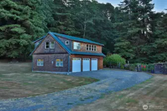 Detached garage with oversized doors