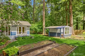 The garden shed, vegetables beds.