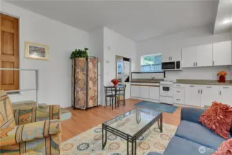 It has it's own washer and dryer and hot water heater (which is solar assisted!)