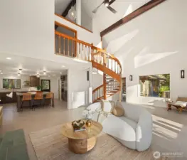A unique spiral staircase in the great room leads to a bonus room and separate access to a back patio.