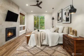 Newly built 714 sq. ft. primary suite with a romantic fireplace.