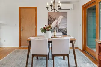 Nice dining room with access to patio and backyard.