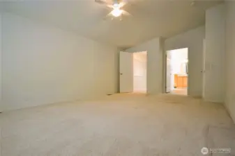 Primary bedroom with huge walk in closet