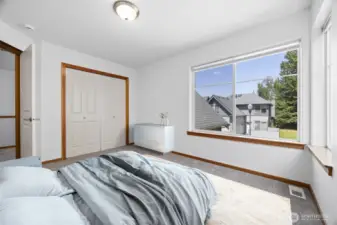 The corner bedroom is quite spacious