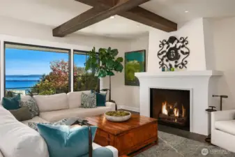 Living room with forever views and gas fireplace.