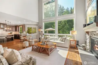 Wall of windows filling the space with natural light.
