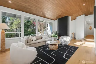 Main-level luxury living room, vaulted ceilings