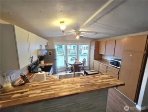 Eating bar with space for bar stools.