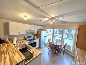 Eating space with view of the mountain snow.