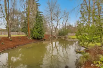 Set next to a lovely man-made pond.