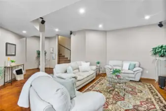 Lower level has heated concrete floors and huge family room with pool table