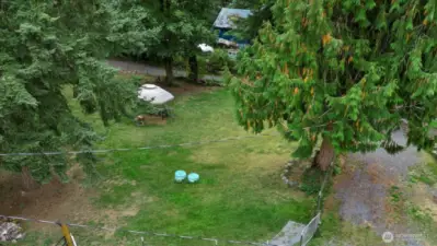 Drone view of front yard